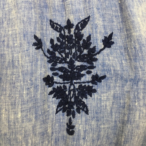 Anthropologie Roller Rabbit Mini Dress Embroidered Linen Blue Sleeveless Size XS - Picture 15 of 16